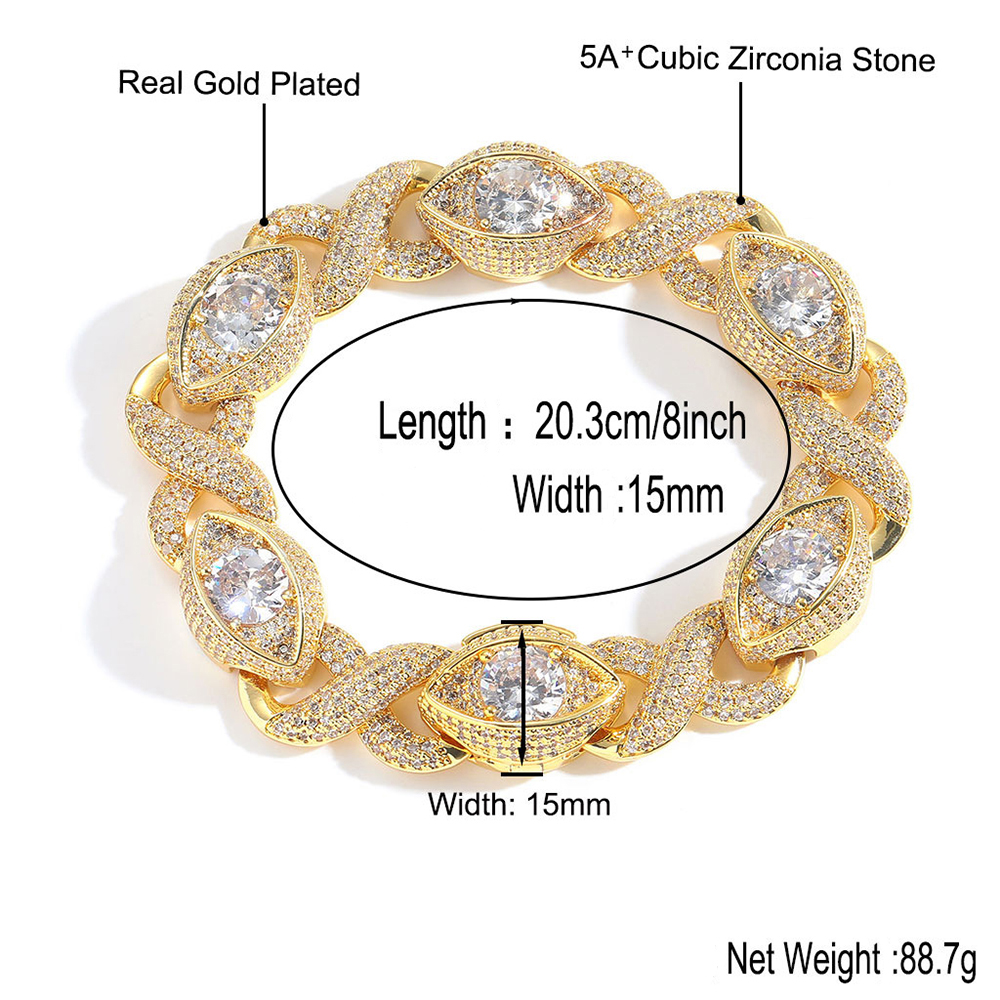 15mm Hip Hop High Eye Infinite 8 Shape Cuban Chain Necklace Bracelets 5A Zircon 18k Gold Plated Jewelry