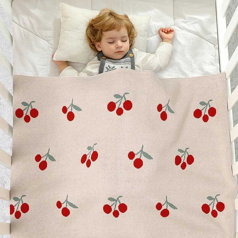 Cute Cherry Print Infant Throws Shls Skin-friendly Muslin Baby Boys Girls Swaddle Blankets 0-24 Months Baby Securi Blanket Z250228