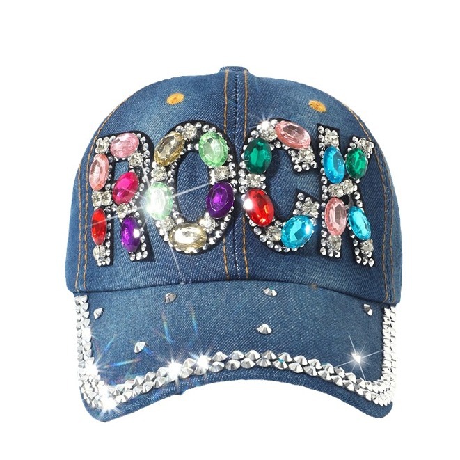 With diamond cowboy baseball cap spring and autumn inlaid diamond duck tongue cap baseball cap Ms. outdoor leisure versatile sunshade cap tide