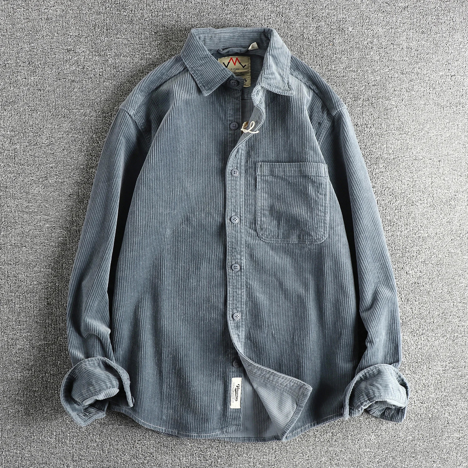Autumn and winter custom woven cotton corduroy wash long sleeve shirt mens american retro trend single pocket coat 250226