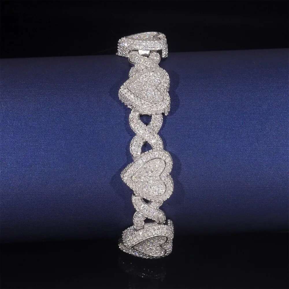 IsRainy Hip Hop Rock 100% Sterg Sier D Color Real GRA Moissanite Dias Heart Cuban Chain Bracelets Fine Jewelry Gift