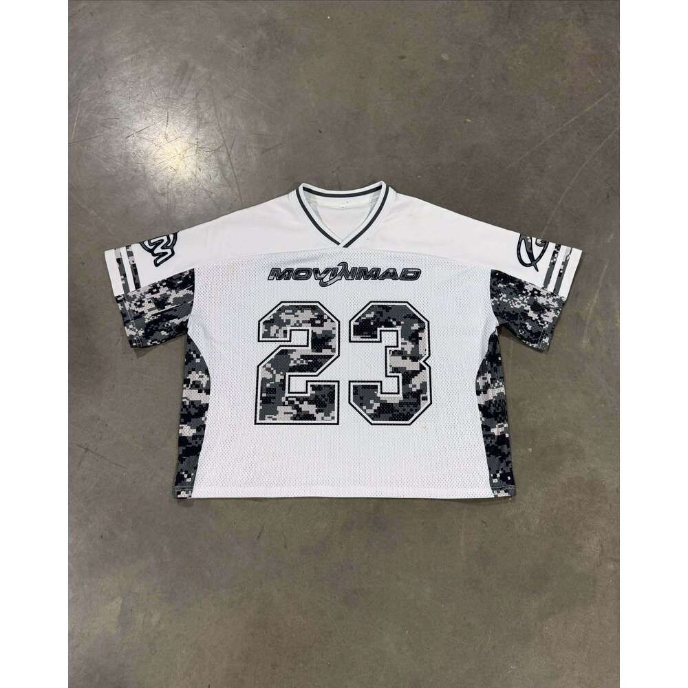 American style football suit, spicy girl sports style, contrasting color print, digital casual lazy loose T-shirt, unisex top
