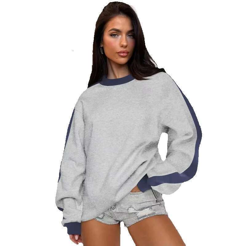 Trendy O-Neck Pullover Hoodie For Women Long Sleeved Knitted Sweatshirts Contrast Colors Autumn/Winter Winter Front Design