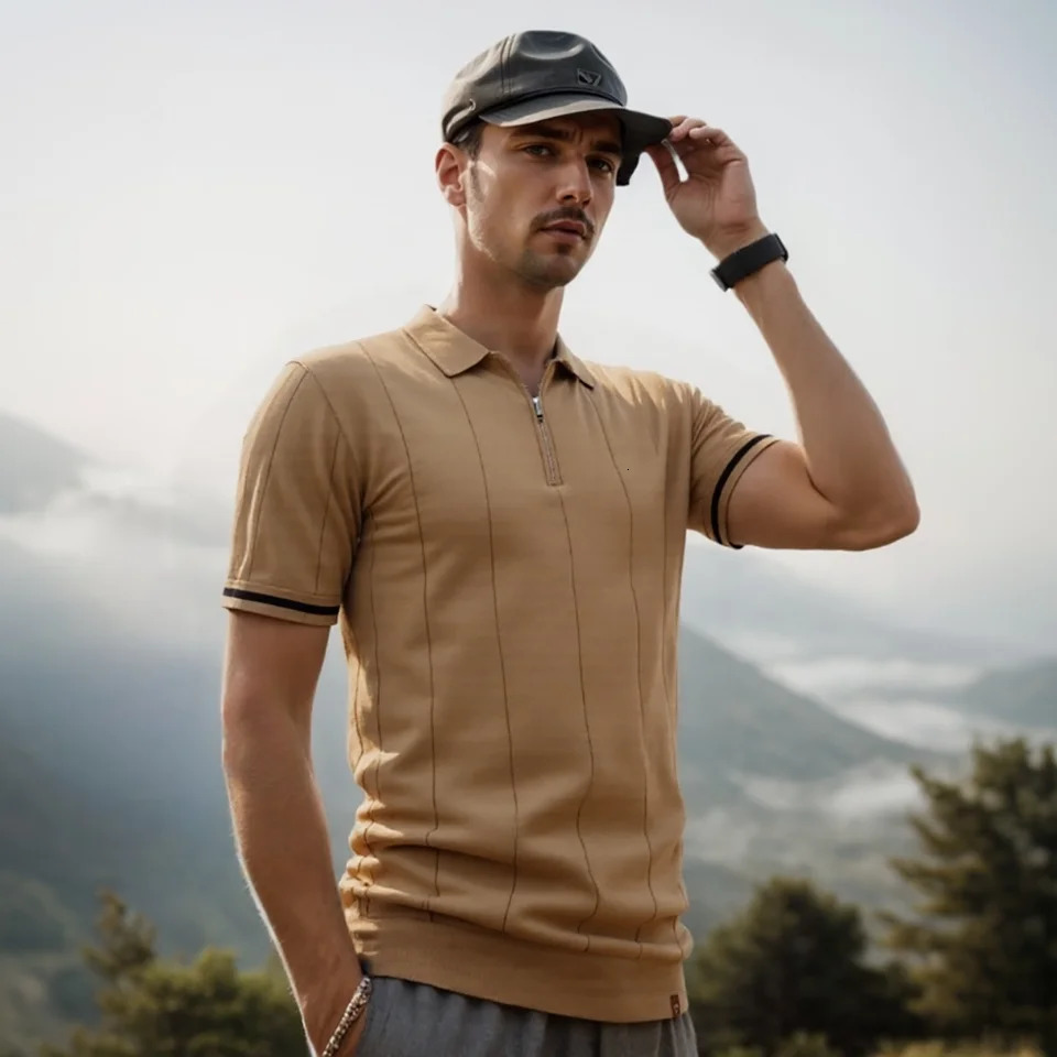 AIOPESON Business Casual Knit Polo Shirt For Men Fashion Neck Turn Down Collar Mens Social Golf Polo Shirts 250227