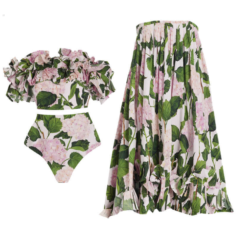 Lotus leaf edge strapless embroidered ball wer split set for women bikini swimsuit 2602 2025 new casual versatile fashion clothing