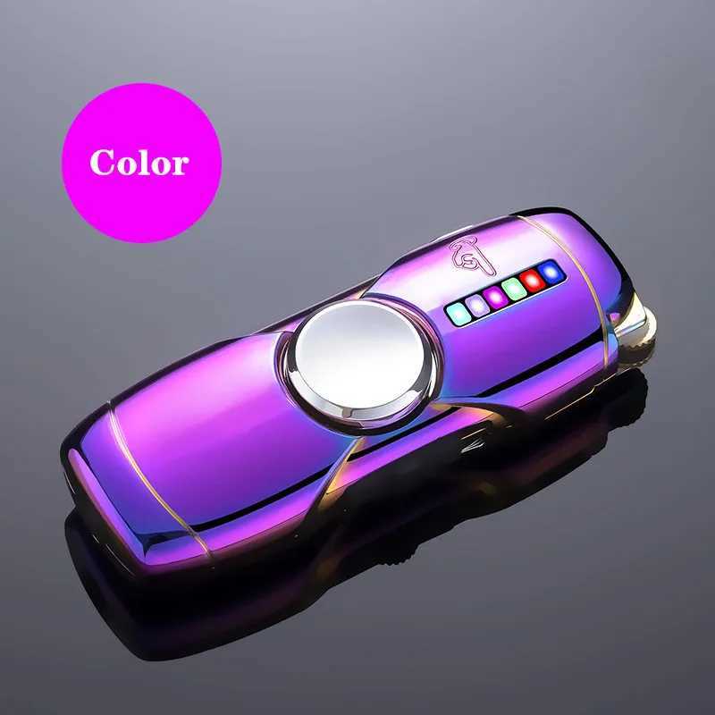 Creative LED Fidget Gyro Butane Gas Lighter Outdoor Windproof Metal Turbo Jet Cycle Use Blue Flame Torch Lighter Mens Gift X250228