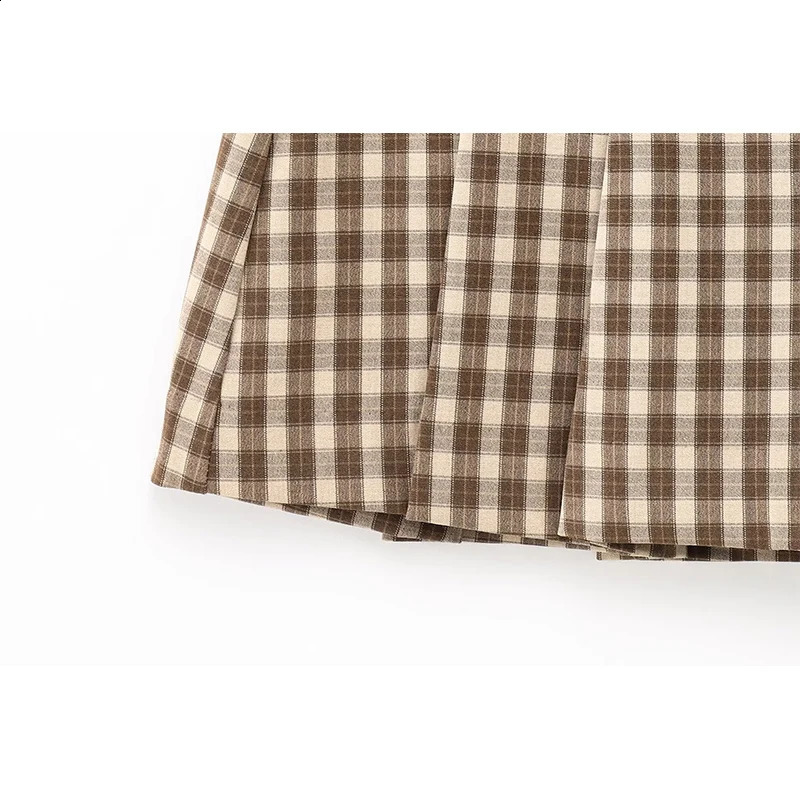 TRAF Mid Waist Mini Shorts Skirts for Women Fashion Plaid Side Zipper Female 250228Z