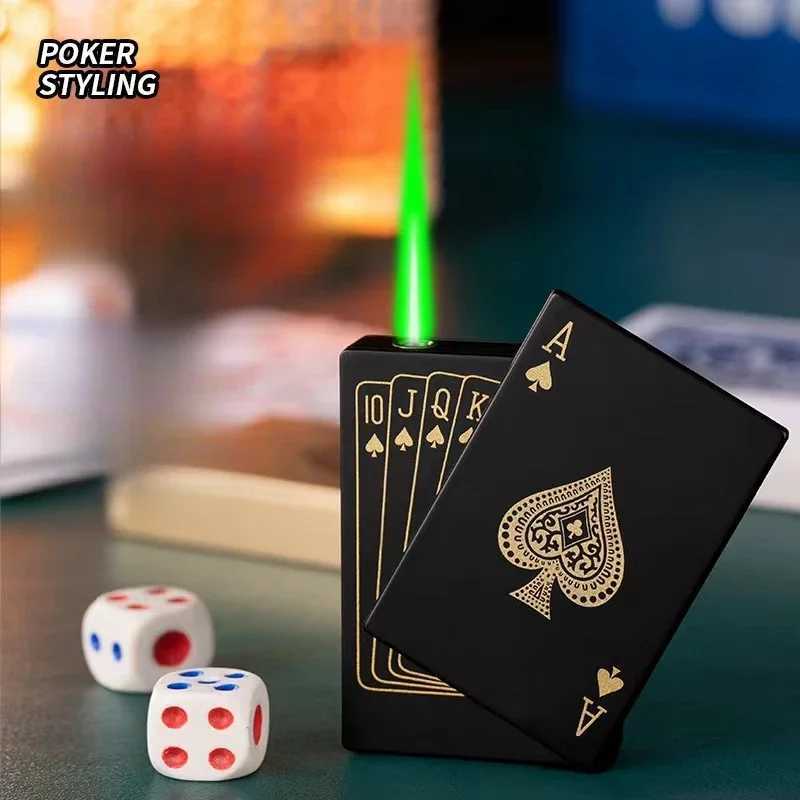 Creative Playing Cards Ace of Spades Lighter Butane Windproof Straight Metal Lighter Metal Fun Toy for Men Smoking Accessories Y250228