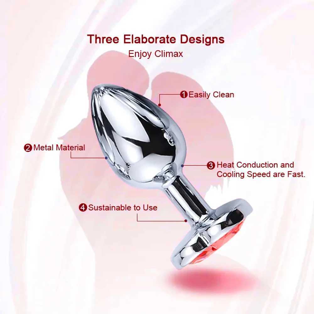 Anal Plug 3 Sizes Heart Metal Crystal Anal Plug for Women Removable Stainless Steel Butt Plug Men Stimulator Anal Sex Toys Dildo W250618