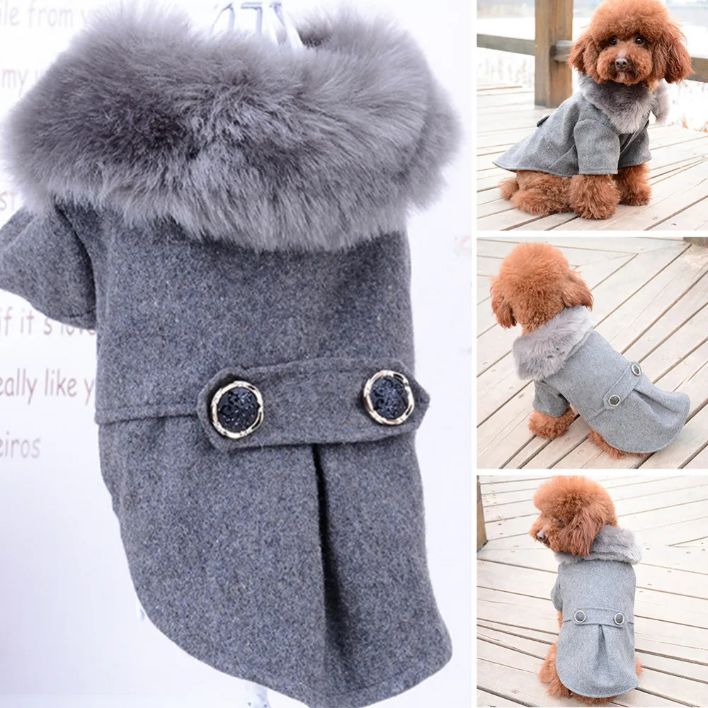 Winter Dog Clothes Pet Cat fur collar Jacket Coat Sweater Warm Padded Puppy Apparel for Small Medium Dogs Pets 250226