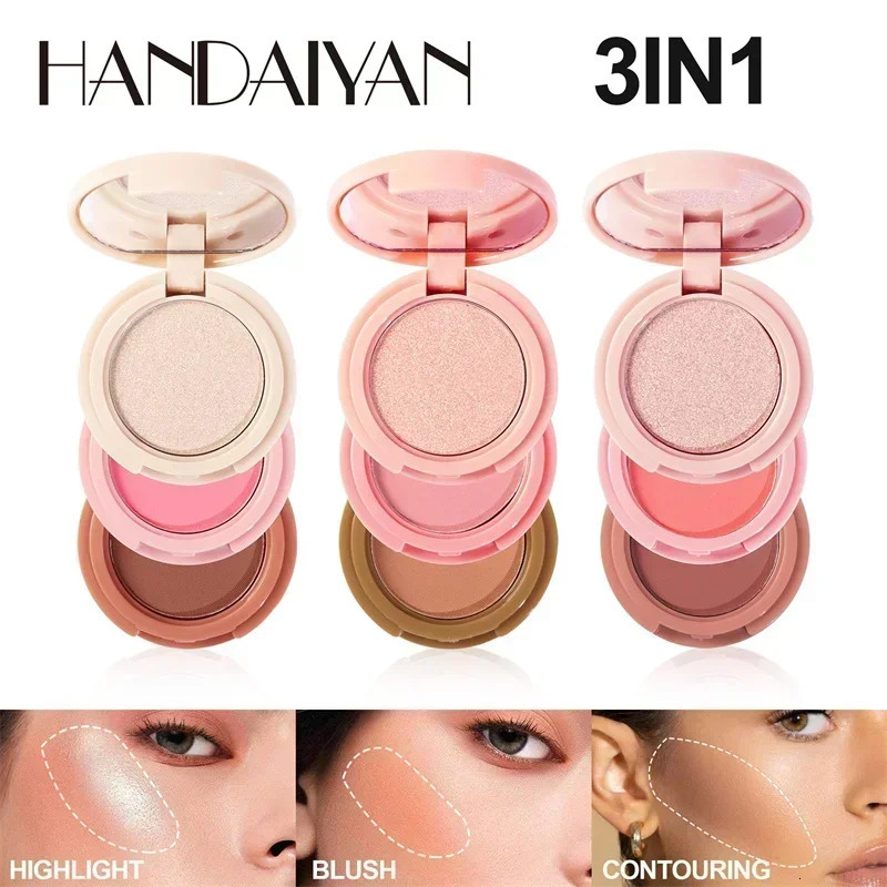 Highlighters Bronzer Contouring Palette AllinOne Glitter Face Highlighting Fine Blush 3in1 Women Makeup 250219