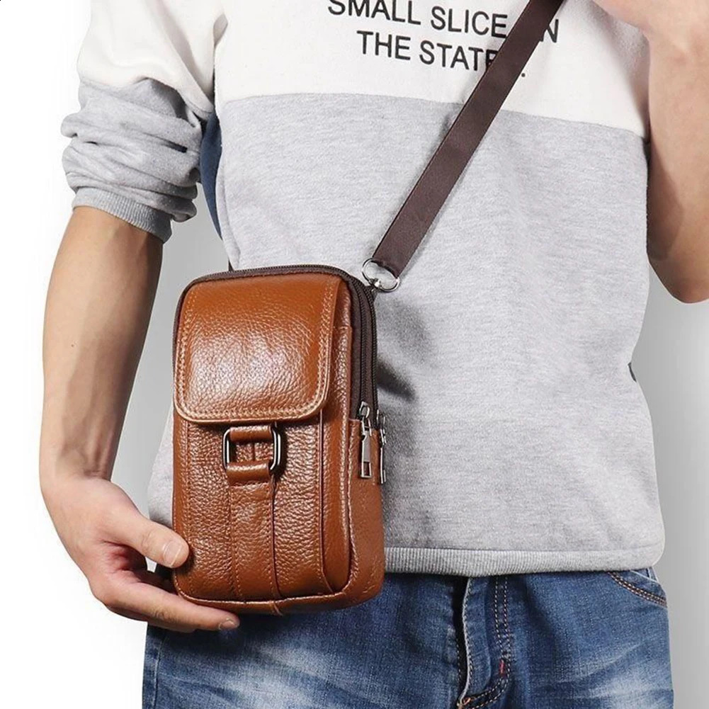 Mens messenger bag denim leather mens phone mini wallet travel waist multiple pockets pocket 250326