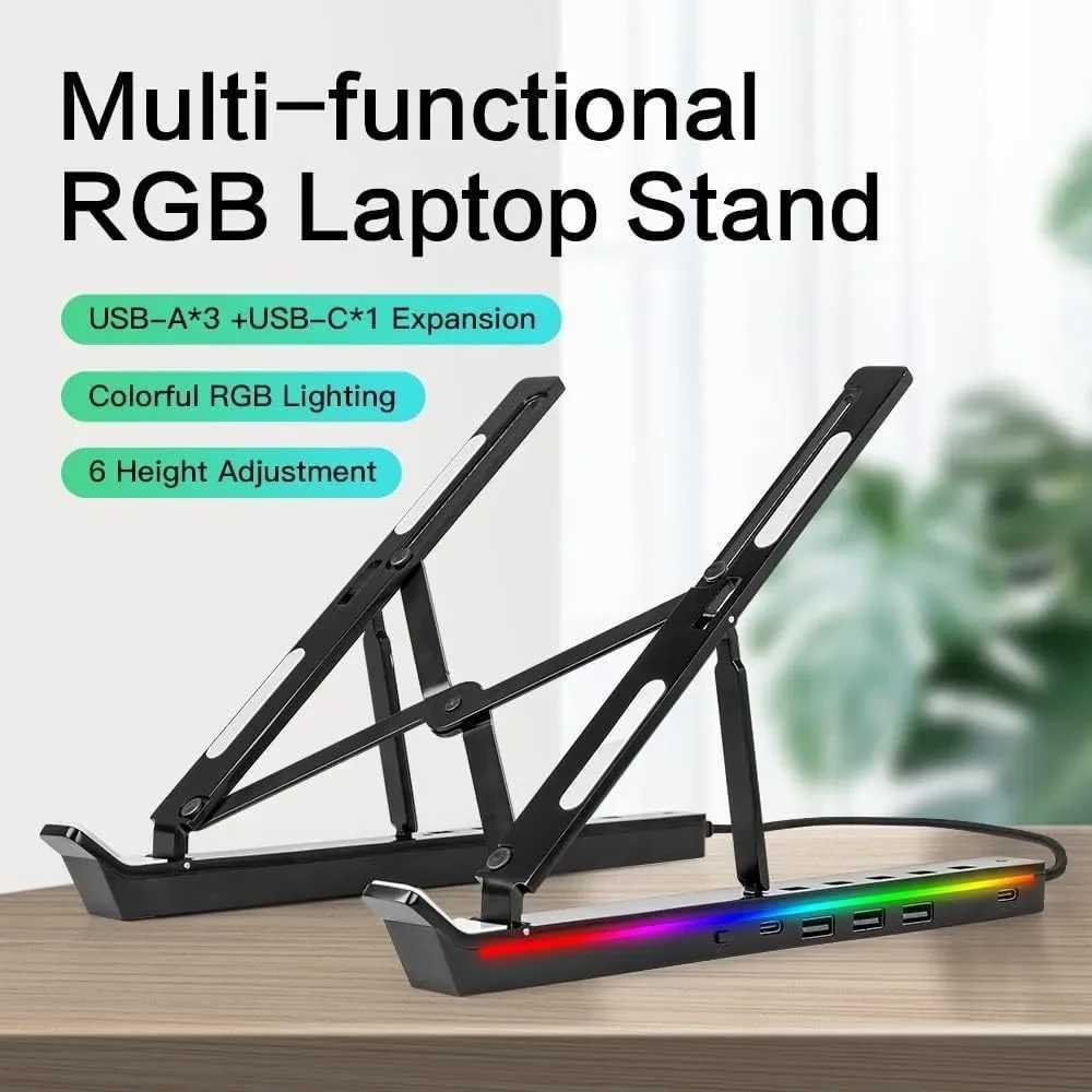 Laptop stand with USB GRB aluminum alloy luminous stand adjustable heat dissipation docking station stand laptop standXJ220228