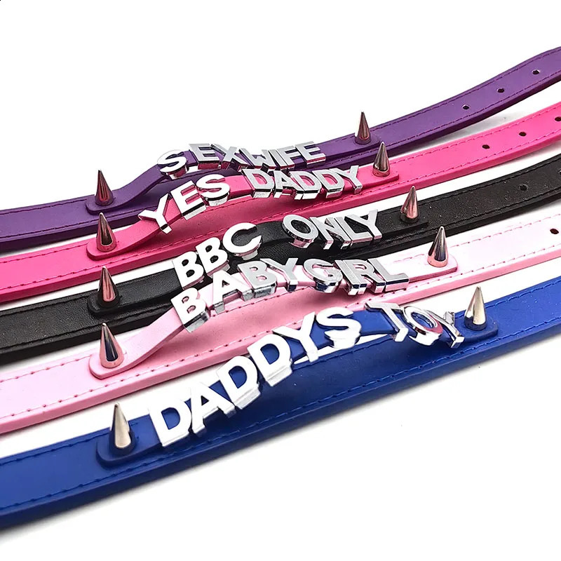 Sexy punk rivet PU leather collar DIY custom glossy letters wife necklace jewelry roleplaying tool party 250117