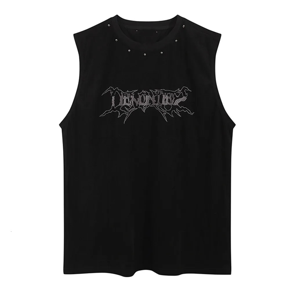 Vintage Mens Y2K Vest Letter Washed Tank Tops Summer High Street Punk Style Vest Hip Hop Unisex Sleeveless T-shirts Streetwear 250226