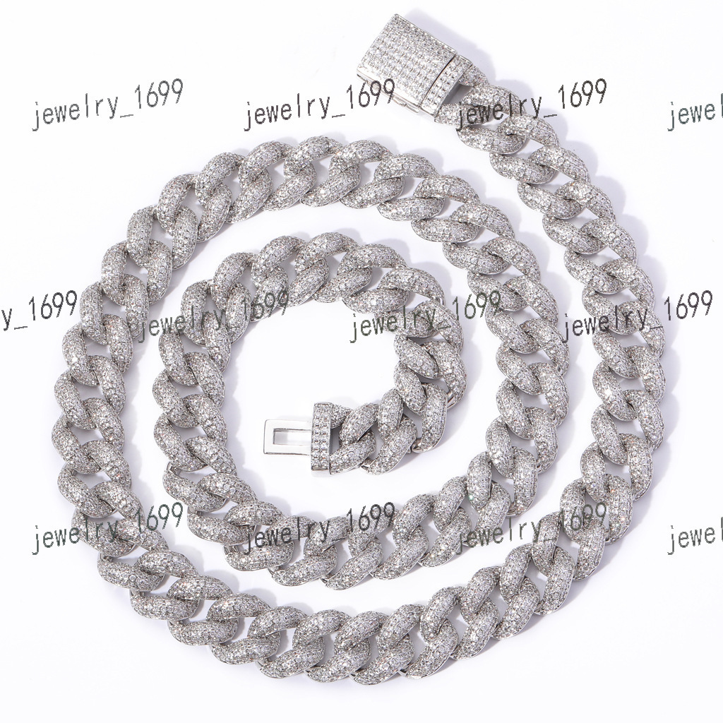 BES 12MM Necklace Hip Hop Miami Cuban Chain 925 Sterling Silver VVS Diamond Moissanite Cuban Link Chain Hip Hope Jewelry