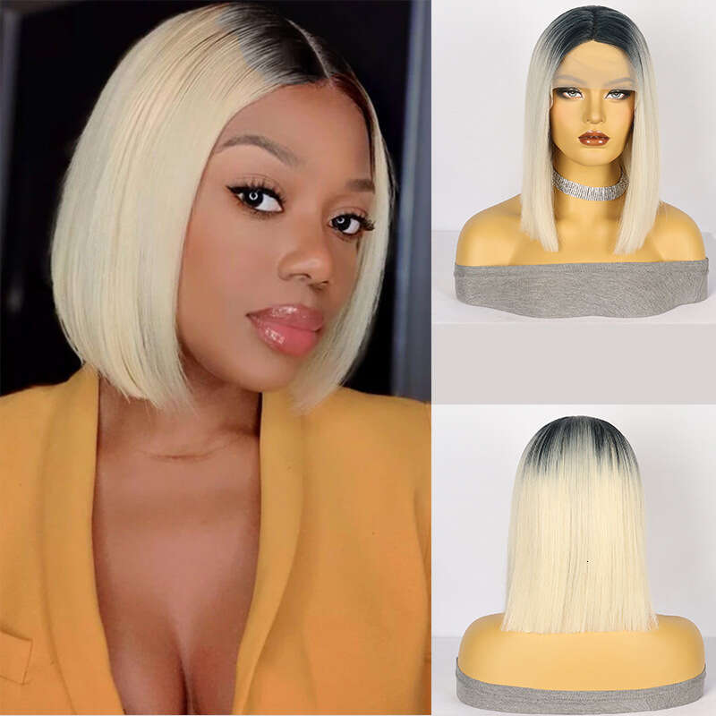HD Front Lace Wig Popular Front Short Straight Gradient Color Wig Synthetic Full Head Cover Lace Wigs