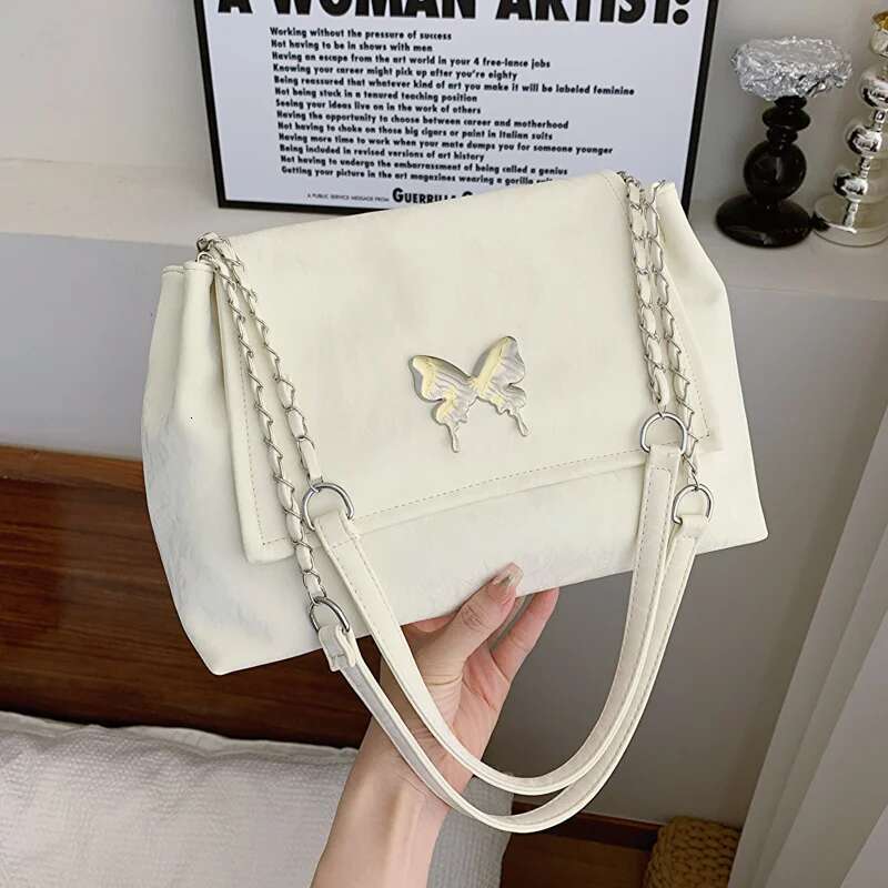 New Ladies Shoulder Fashion Commuter Slanting Cross Women's Bag Girls Hundred Handbag Chain Metal Piece Decoration PU Materi