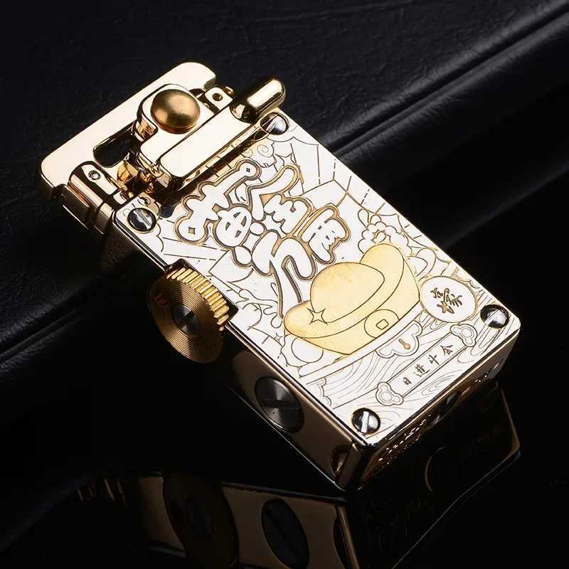 Chief Leather Cover Kerosene Lighter Luxury Rocker Ejection Ignition Mechanical Lighter Mens Business Gifts Collectible Y250228