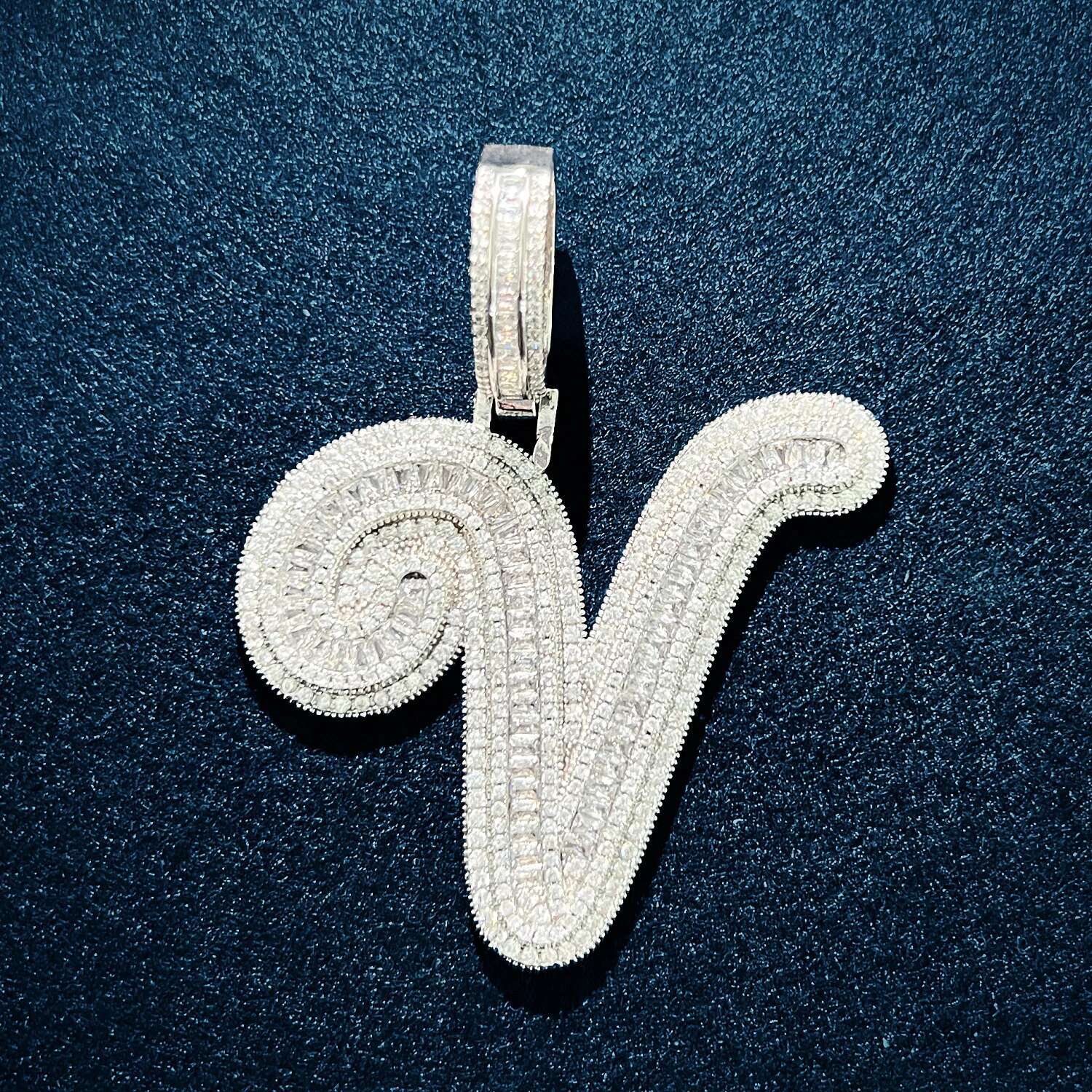 CUC Initials Baguette Cursive Letter Pendant Necklace For Men Women Iced Out Hip Hop Chain Fashion Rock Jewelry Gift A-Z