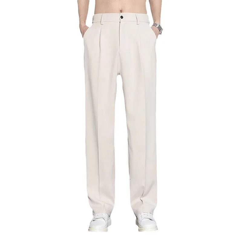Suit Trousers Casual Men Summer Ice Silk Style Fashionable Loose Straight Wide-leg Trousers 250227