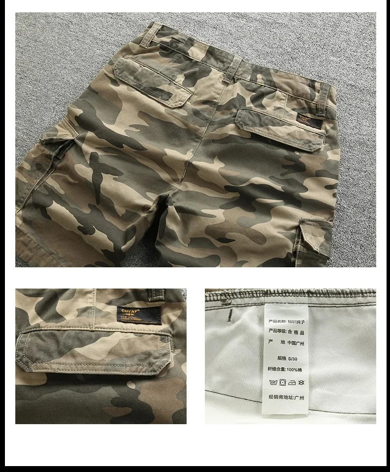 Mens Casual Cargo Shorts 100% CottonAmerican StyleTooling Short PantsMulti-Pocket Camouflage PantsSummerest 250225