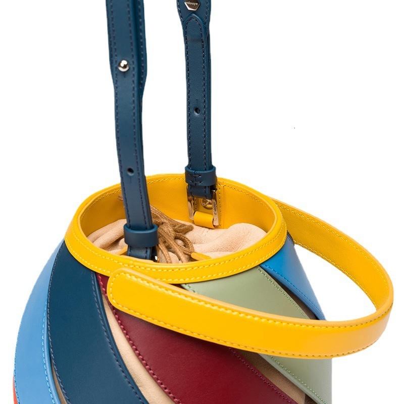 Stylish Rainbow Contrast Color Bucket Bag