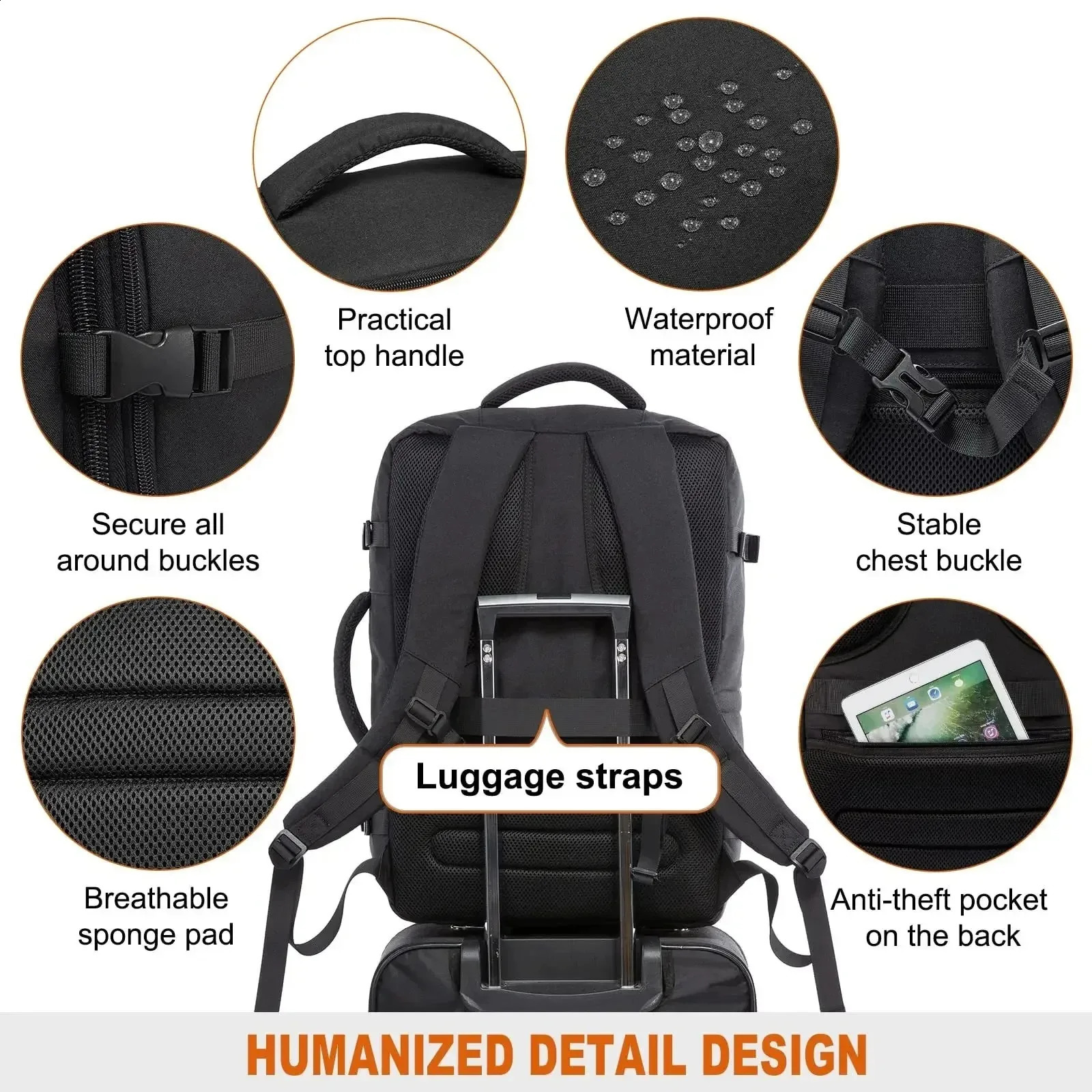 Ship from US 40L Large Capacity Travel Backpack 5piece Set Expandable Luggage Multifunctional Waterproof Bag 250304FBB