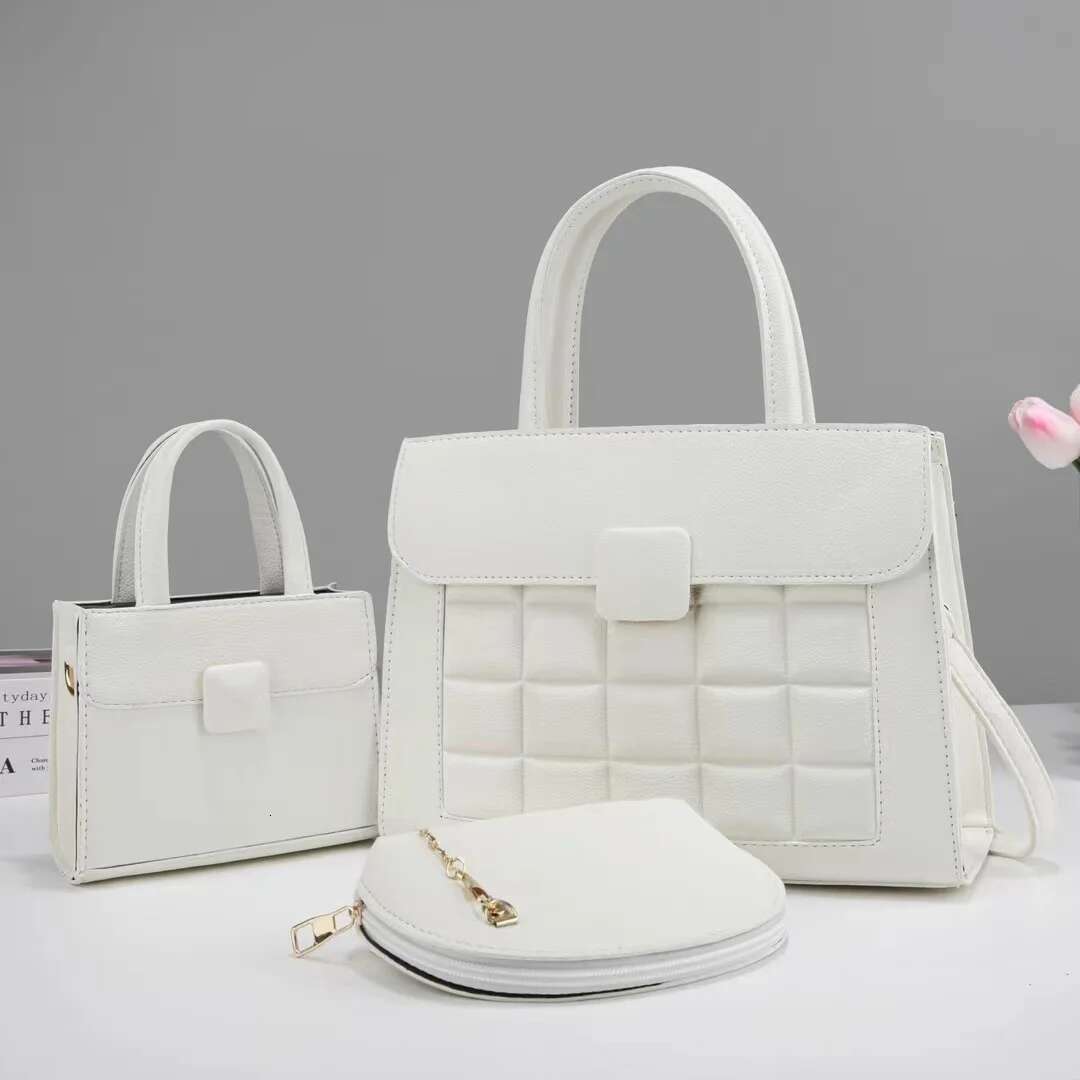 Fashion Retro Large Capacity Tote Korean Single Shoulder Crossbody Bag Three Pieces Versatile Ing Checkered Handbag PU