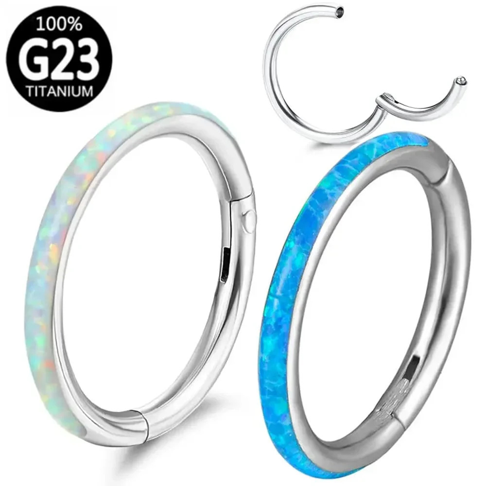G23 Front Side Opal Nose Ring 6mm - 12mm Septum Clicker Hinged Hoop Ear Cartilage Tragus Lip Piercing 250227