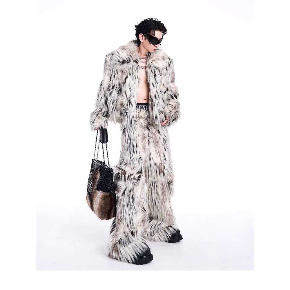 Leather Pants START High-End Series Leopard Print Long Coat For Men's Autumn And Winter Short Style Imitation Fur