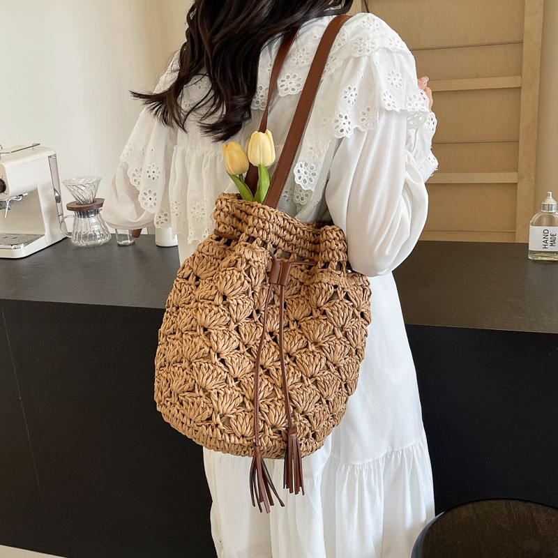 Weaving straw woven for women 2025 new summer versatile diagonal cross vacation beach premium bucket bag #swissmilitary