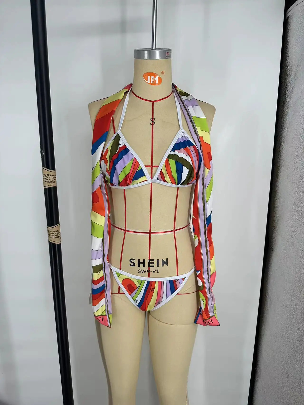 Scarf Bikini Women Swimsuit Headband Swimwear Colorful Striped Beachwear Bathing Suit 250227