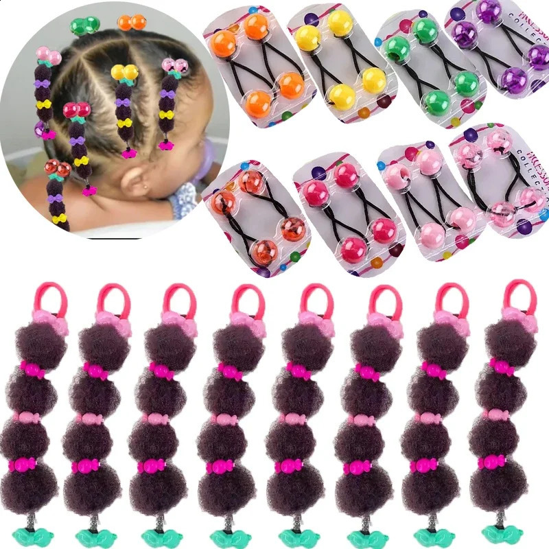 8PCS Kids Cute Small Bubble Puff Afro Elastic Band Beads Set for Girls Ponytail Hair Extension Accessories Braided 250227