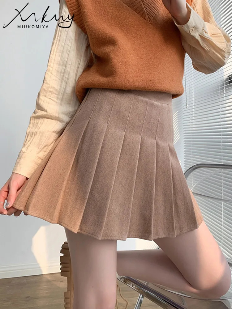 Wool Autumn Winter Skirt For Women High Waist Mini Woolen Skirts Winter School Short Tennis Pleated Skirts With Shorts Women 250227