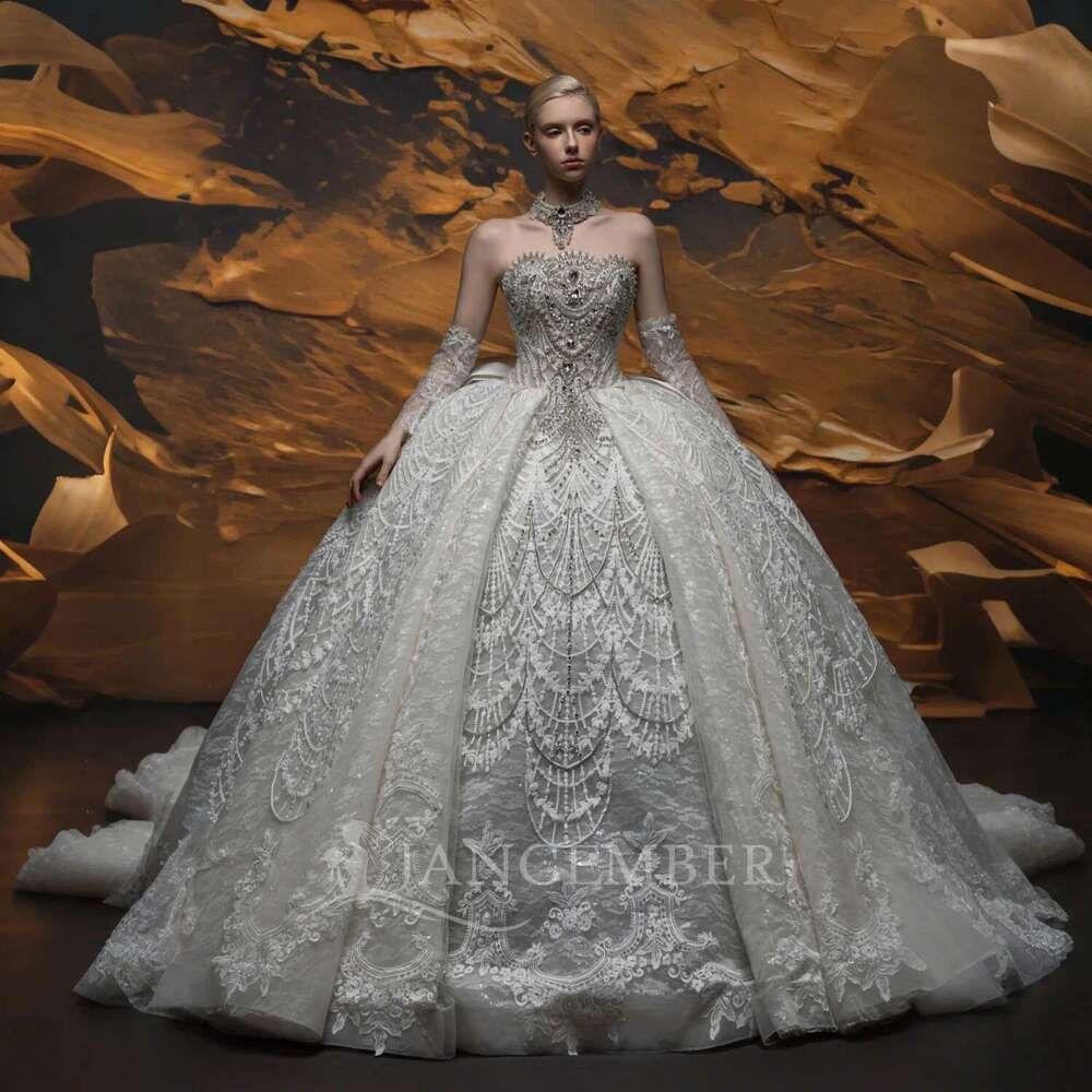 Custom white wedding dresses 2025 strapless sleeveless dress novia lace sequins o robe de marie