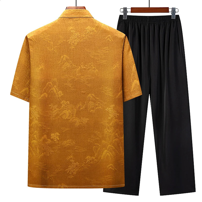 Shirt trousers summer fashion men shirt short sleeve shirts mens sets High quality male Two Piece M4XL 250228