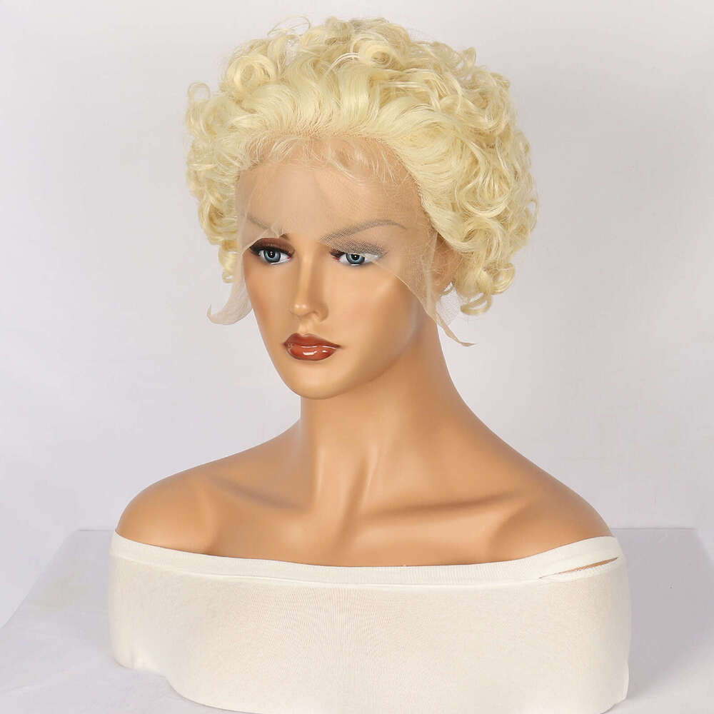 HD Front Lace Wig Lace Women S Golden Elf Wig E Wigs Short Curly Hair Synthetic Headband