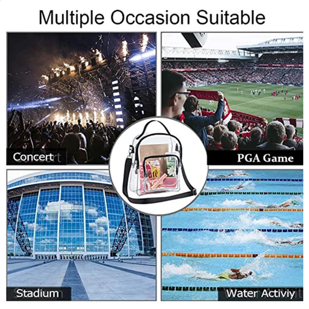 Ship from US PVC transparent top handle cross bag wallet zipper shoulder messenger handbag large capacity waterproof gym sports 250303FBB