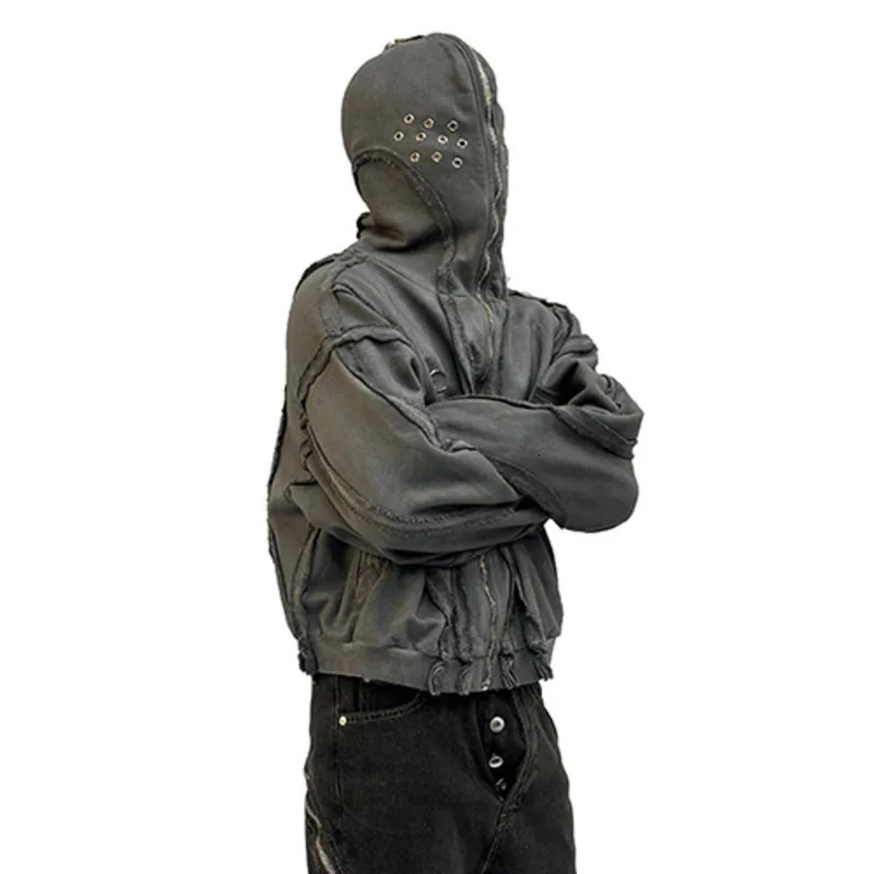PFNW Worn Out deconstructs mens sportswear cardigan mens high street niche masked hooded sweatshirt spring trend 28W2570 250225