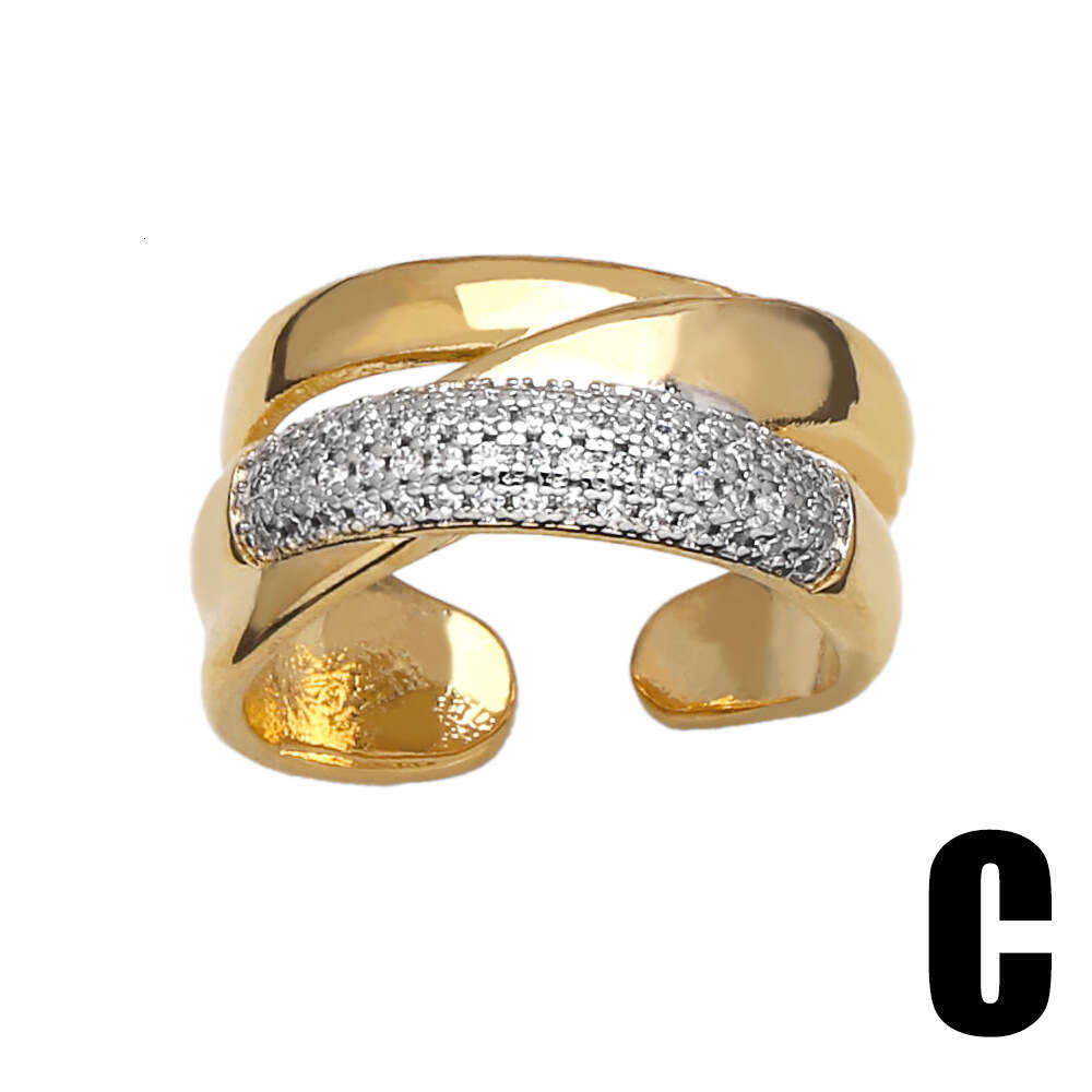 designer ring New Jewelry Set with Zircon Ring, Female Small and Luxury, High Grade Gold Plated Round Open designer Ring riq17