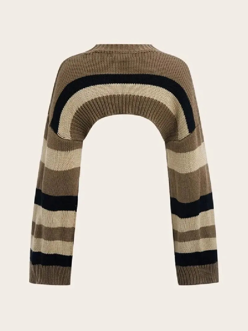 Womens Sweater Stripe Pattern Drop Shoulder Super Crop Without Cami for Women 250225
