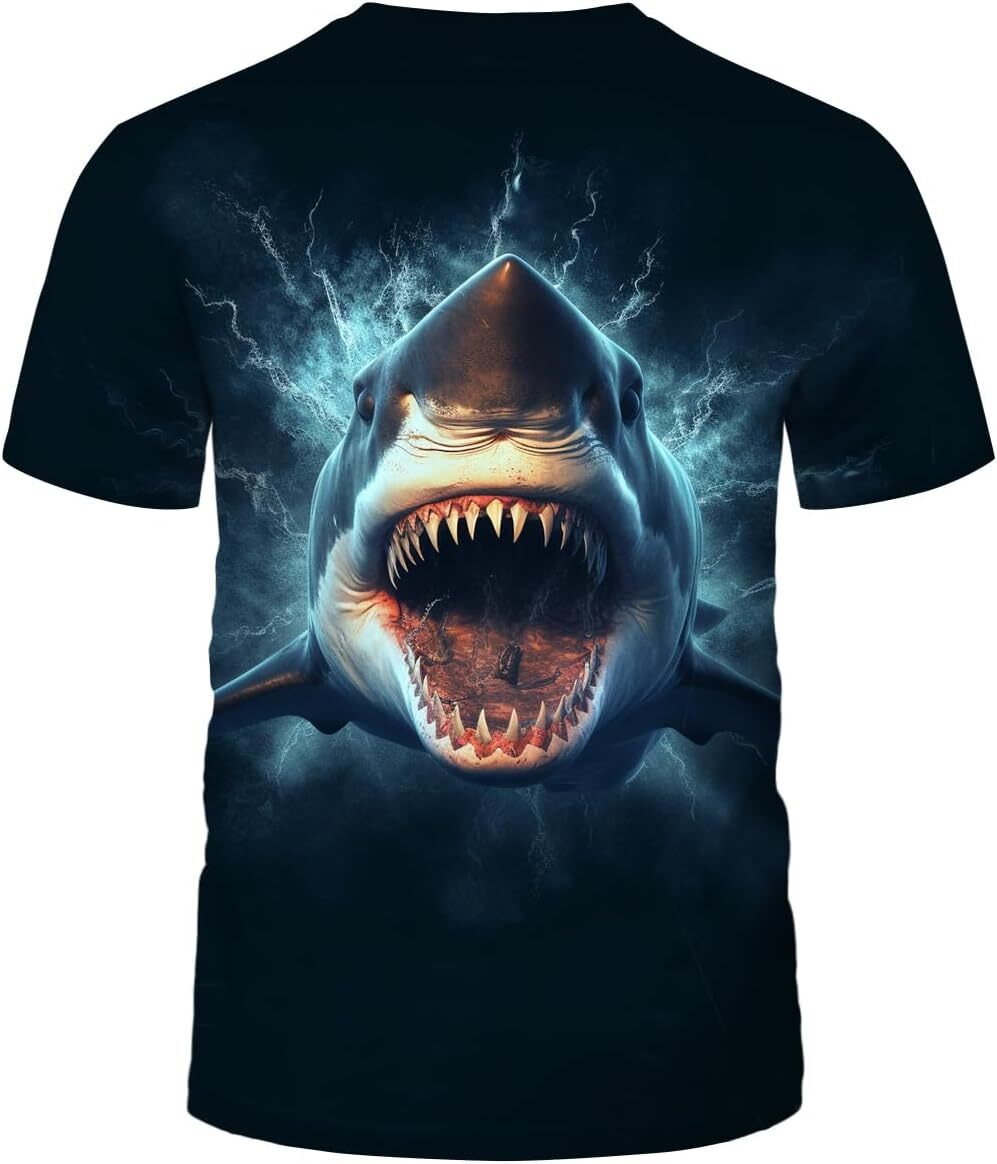 2025S Fashion Designer Mens T Shirt Shark Graphic Funny Crew Neck Short Sleeve T Shirt Tee Casual Tops Summer Clothes Cool