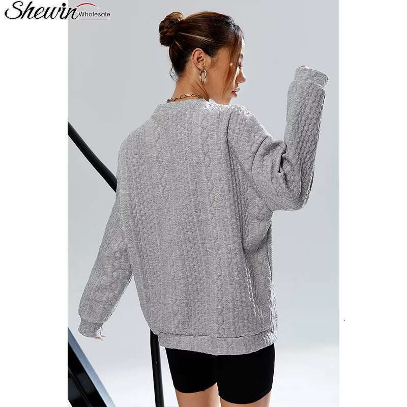 Shewin Dropshipping Neck Woman Fashion Loose Casual Pullovers Women Sweater Crew Sweatshirt