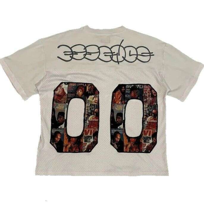 Summer New American Large Digital Character Printed Grid Transparent Loose Top Men's and Women's T-shirts