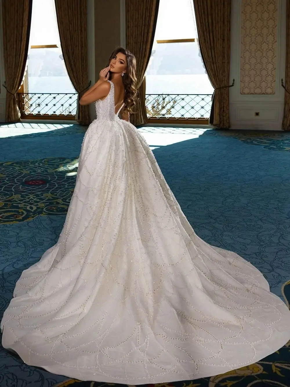 Sexy Mermaid Wedding Dress V Neck Sleeveless Bridal Gowns Sequins Split Side Detachable Train Dresses Custom Made vestidos de novia