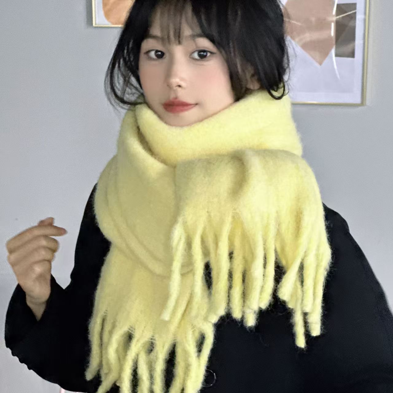 K020 Wool added upgrade ~ dark blue light blue * solid color mohair Korean version all-match solid color scarf autumn and winter neck scarf couple