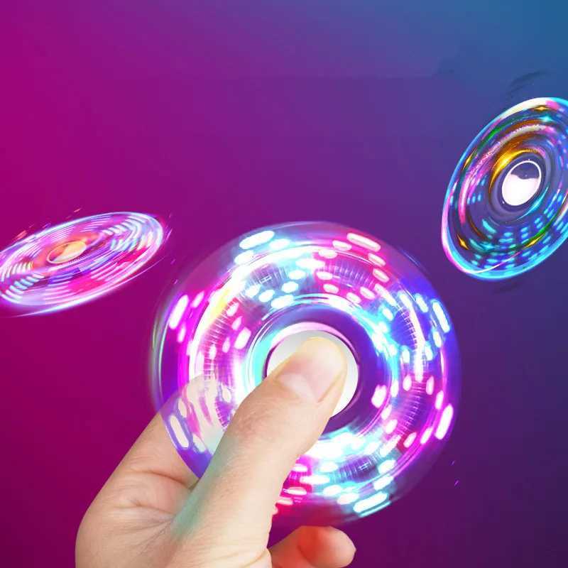 Creative LED Fidget Gyro Butane Gas Lighter Outdoor Windproof Metal Turbo Jet Cycle Use Blue Flame Torch Lighter Mens Gift X250228