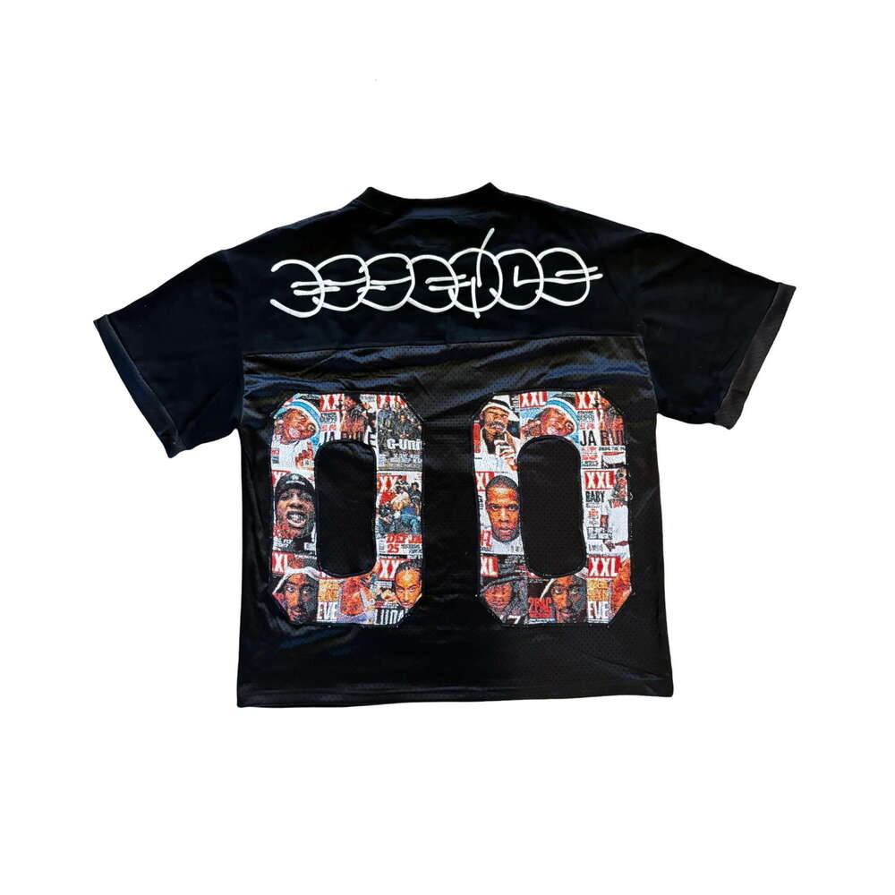 Summer New American Large Digital Character Printed Grid Transparent Loose Top Men's and Women's T-shirts
