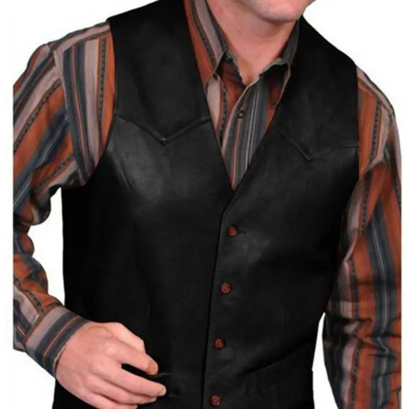 European business mens Vest fashion casual retro solid color V-neck button Western sleeveless mens Vest suit vest 250225